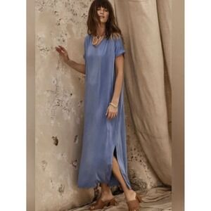 PUREJILL J.Jill Women's XL Tall Solid Satin Blue Minimalist Soft Maxi Dress $129